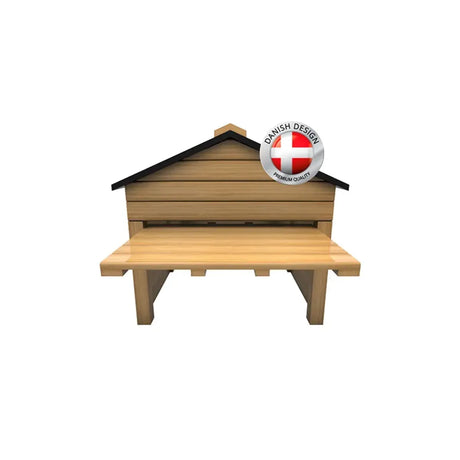 Garasjehus til robotgressklipper i naturlig trefarge.