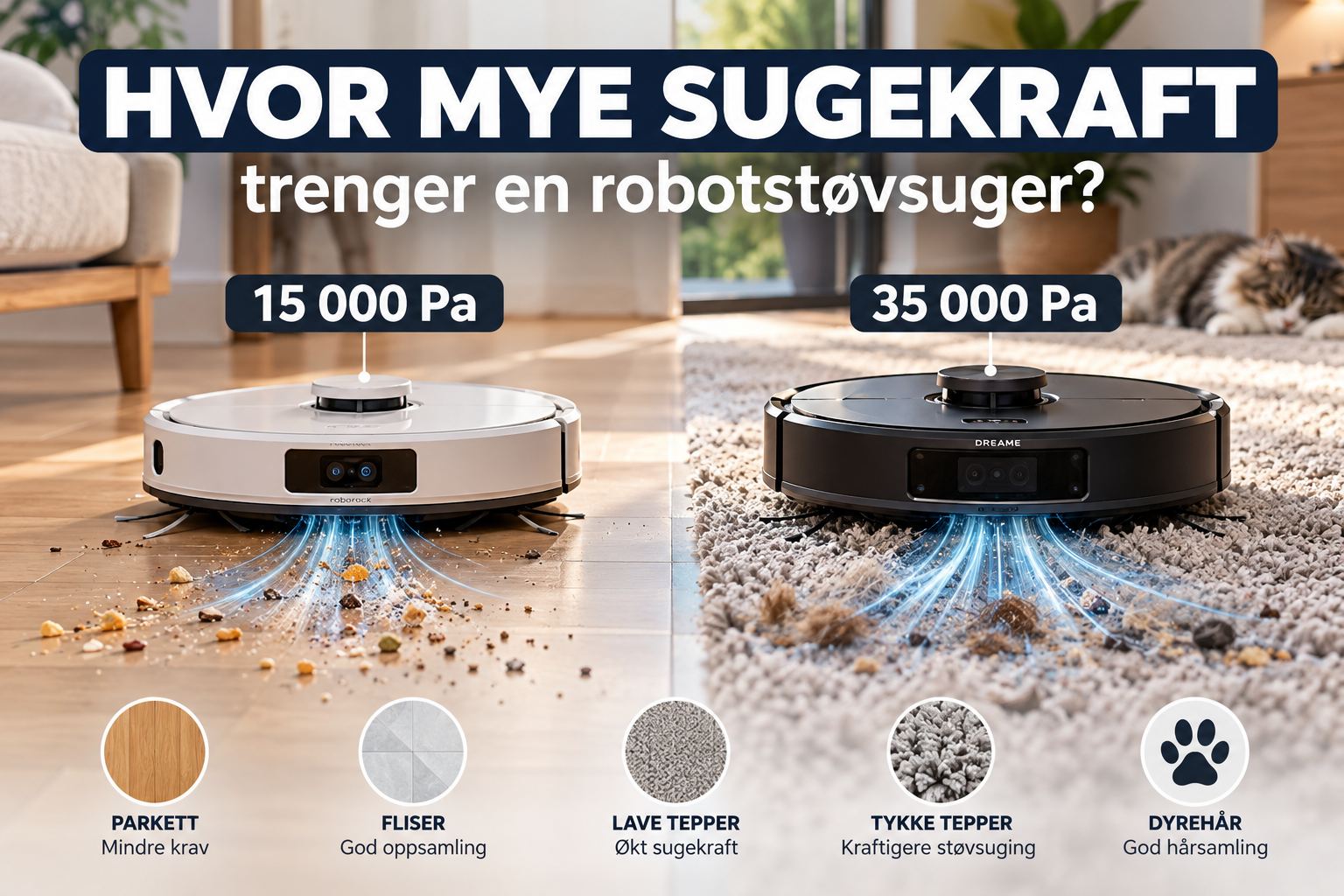 Hvor mye sugekraft trenger en robotstøvsuger?